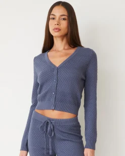 MONROW Softknit French Waffle Cardigan WASHEDBLUE Outlet